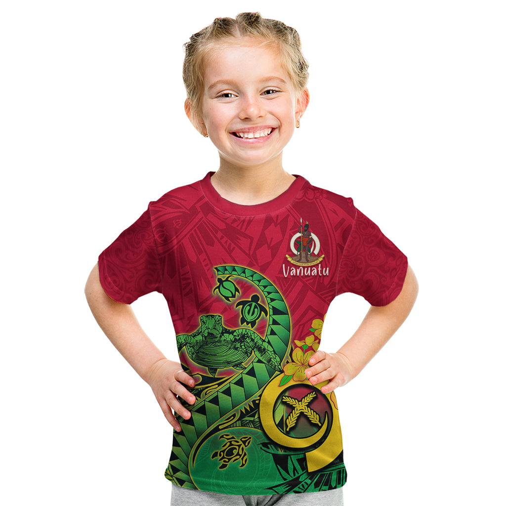 Personalised Vanuatu Islands Kid T Shirt Polynesian Tattoo and Sea Turtle LT9 Green - Polynesian Pride