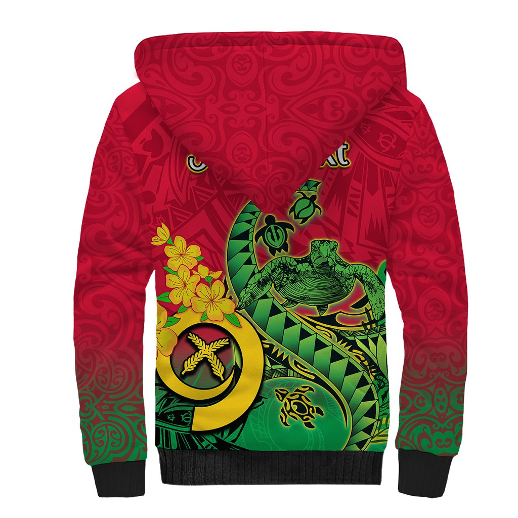 Personalised Vanuatu Islands Sherpa Hoodie Polynesian Tattoo and Sea Turtle LT9 - Polynesian Pride