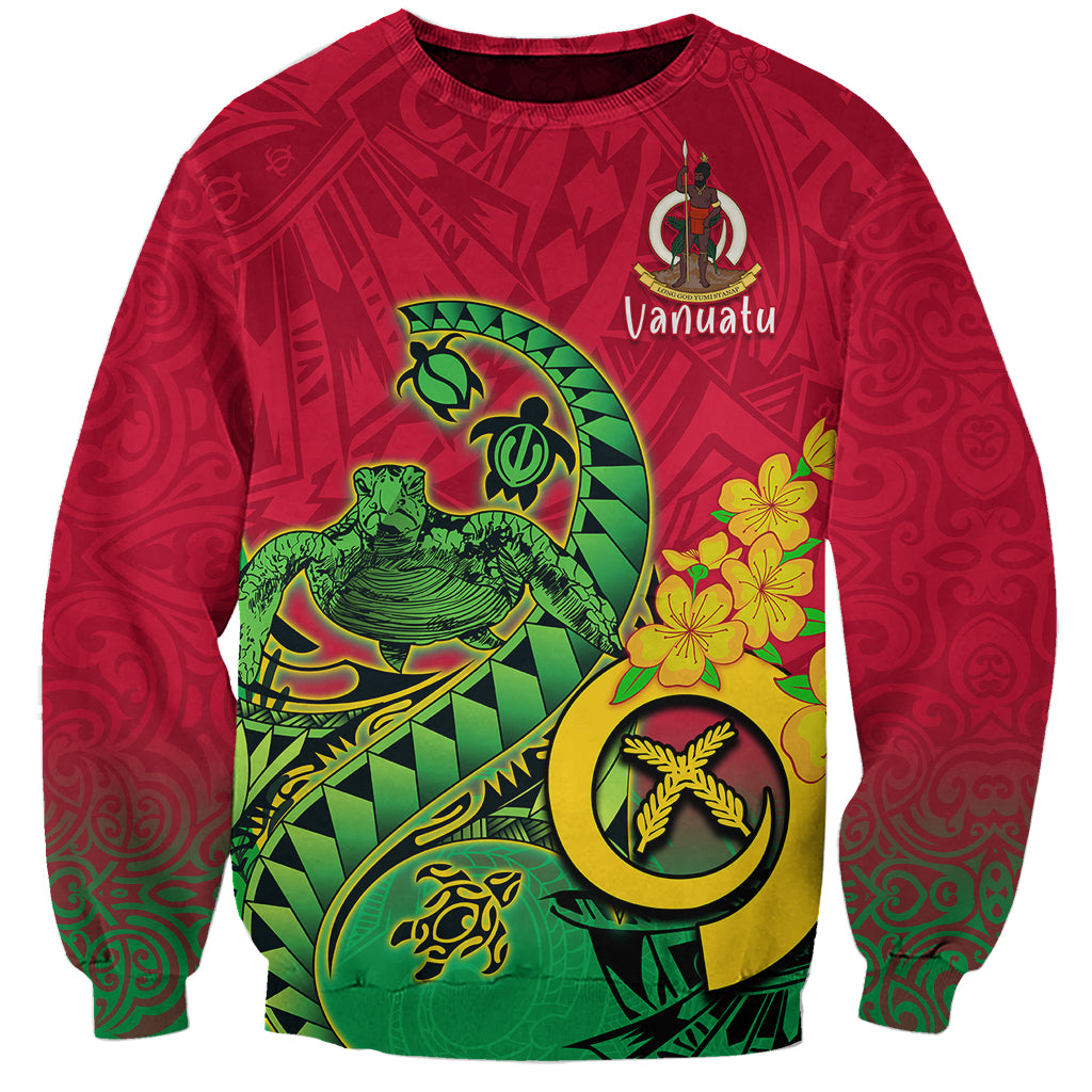 Personalised Vanuatu Islands Sweatshirt Polynesian Tattoo and Sea Turtle LT9 Unisex Green - Polynesian Pride