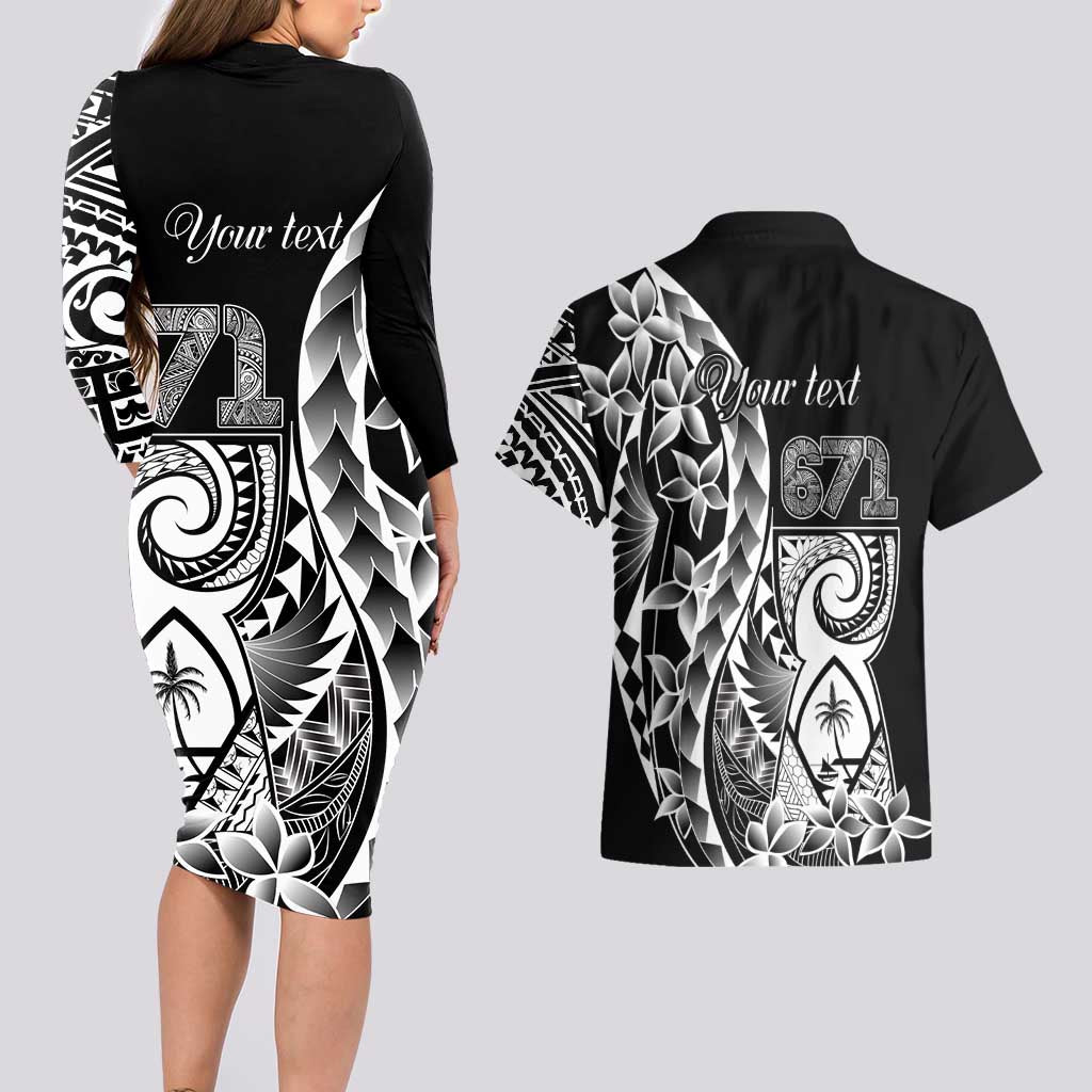 671 Guam Personalised Couples Matching Long Sleeve Bodycon Dress and Hawaiian Shirt Latte Stone Tribal