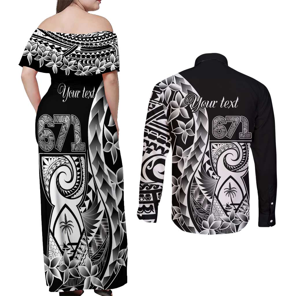 671 Guam Personalised Couples Matching Off Shoulder Maxi Dress and Long Sleeve Button Shirt Latte Stone Tribal