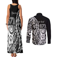671 Guam Personalised Couples Matching Tank Maxi Dress and Long Sleeve Button Shirt Latte Stone Tribal