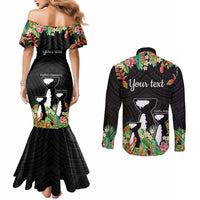 671 Guam Personalised Couples Matching Mermaid Dress and Long Sleeve Button Shirt Latte Stone and Tropical Flowers