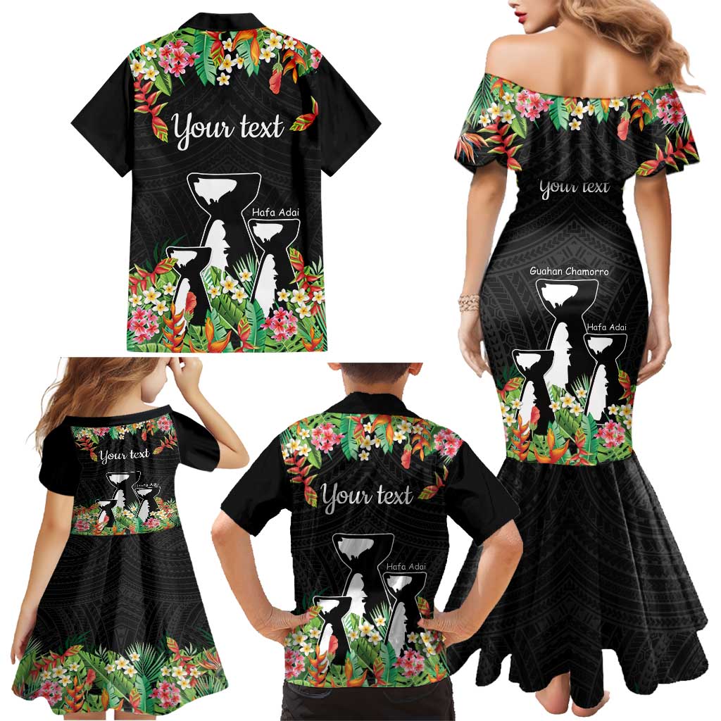 671 Guam Personalised Family Matching Mermaid Dress and Hawaiian Shirt Latte Stone and Tropical Flowers