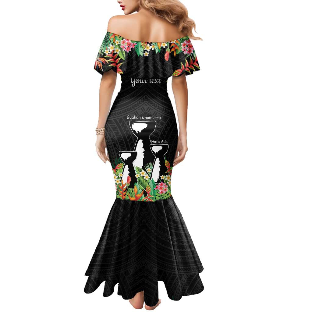 671 Guam Personalised Family Matching Mermaid Dress and Hawaiian Shirt Latte Stone and Tropical Flowers