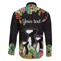 671 Guam Personalised Family Matching Off The Shoulder Long Sleeve Dress and Hawaiian Shirt Latte Stone and Tropical Flowers