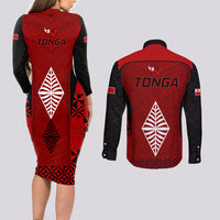 Tonga Rugby Couples Matching Long Sleeve Bodycon Dress and Long Sleeve Button Shirts Go Champions World Cup 2023 Ngatu Unique LT9 - Polynesian Pride