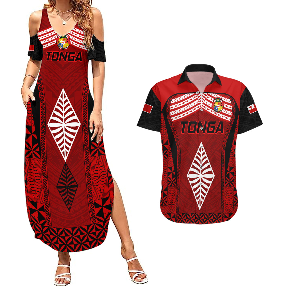 Tonga Rugby Couples Matching Summer Maxi Dress and Hawaiian Shirt Go Champions World Cup 2023 Ngatu Unique LT9 Red - Polynesian Pride