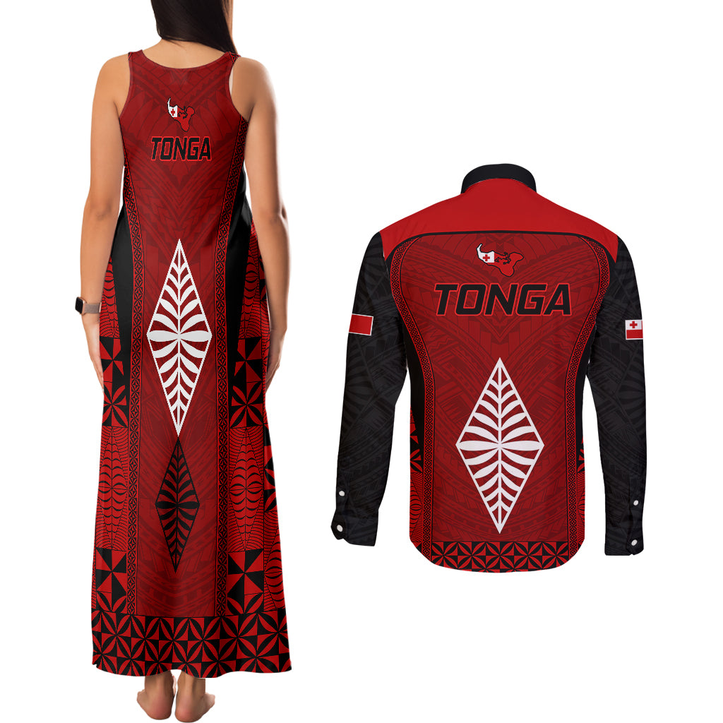 Tonga Rugby Couples Matching Tank Maxi Dress and Long Sleeve Button Shirts Go Champions World Cup 2023 Ngatu Unique LT9 - Polynesian Pride