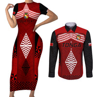 Custom Tonga Rugby Couples Matching Short Sleeve Bodycon Dress and Long Sleeve Button Shirts Go Champions World Cup 2023 Ngatu Unique LT9 Red - Polynesian Pride