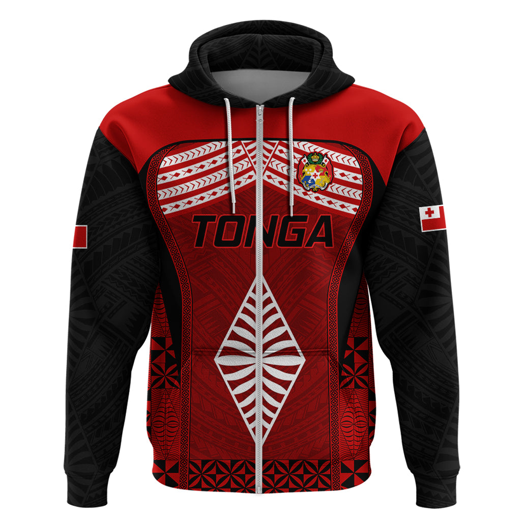 Custom Tonga Rugby Hoodie Go Champions World Cup 2023 Ngatu Unique LT9 Zip Hoodie Red - Polynesian Pride