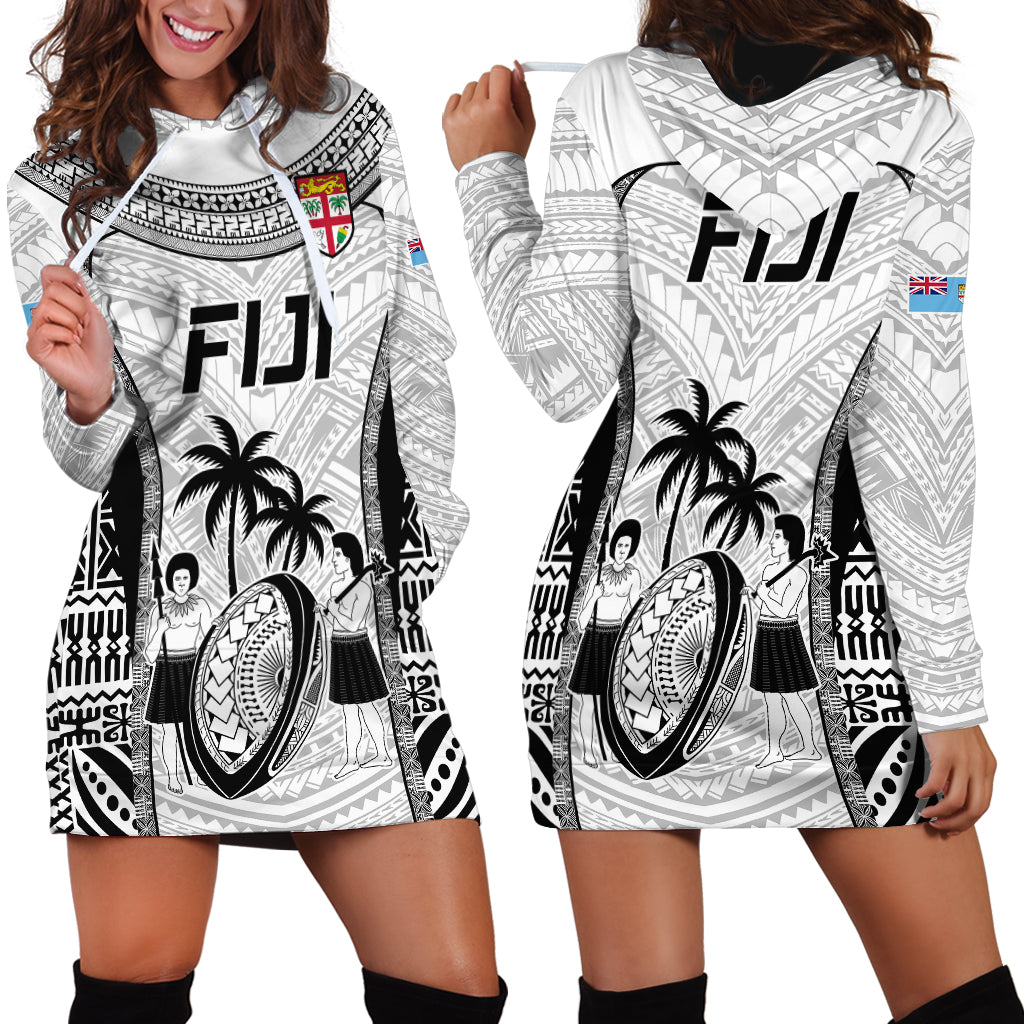 Fiji Rugby Hoodie Dress Go Champions World Cup 2023 Tapa Unique White Vibe LT9 - Polynesian Pride