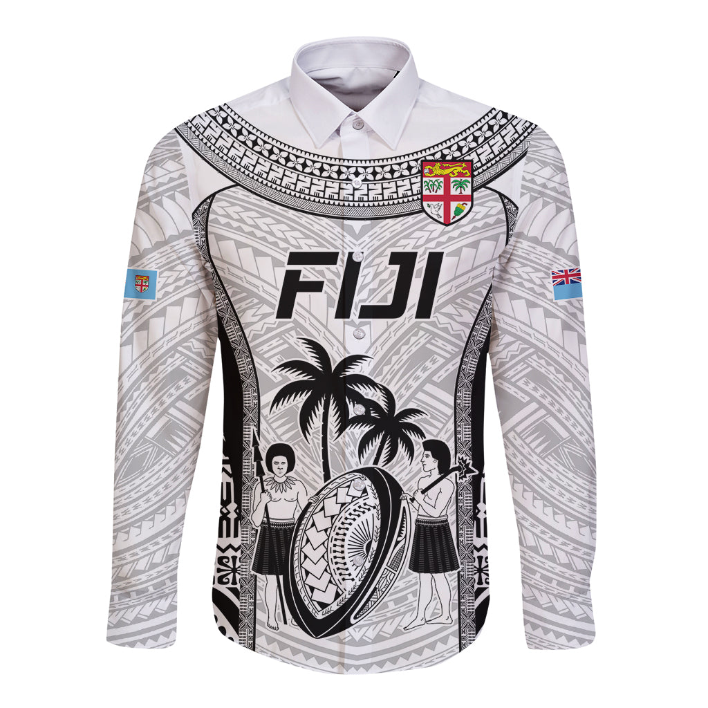 Fiji Rugby Long Sleeve Button Shirt Go Champions World Cup 2023 Tapa Unique White Vibe LT9 Unisex White - Polynesian Pride