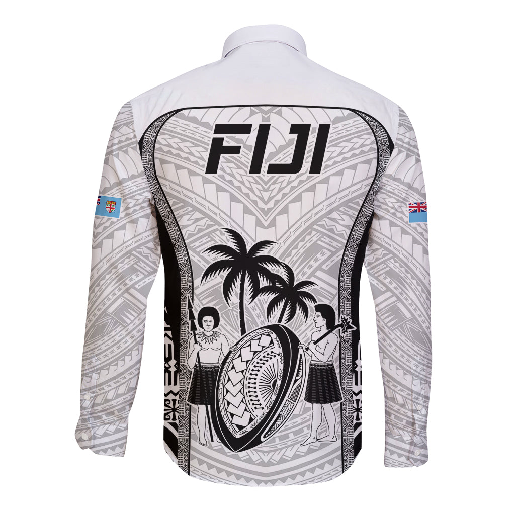 Fiji Rugby Long Sleeve Button Shirt Go Champions World Cup 2023 Tapa Unique White Vibe LT9 - Polynesian Pride