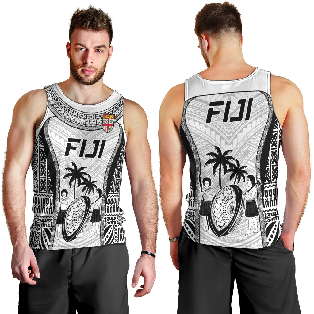 Fiji Rugby Men Tank Top Go Champions World Cup 2023 Tapa Unique White Vibe LT9 - Polynesian Pride