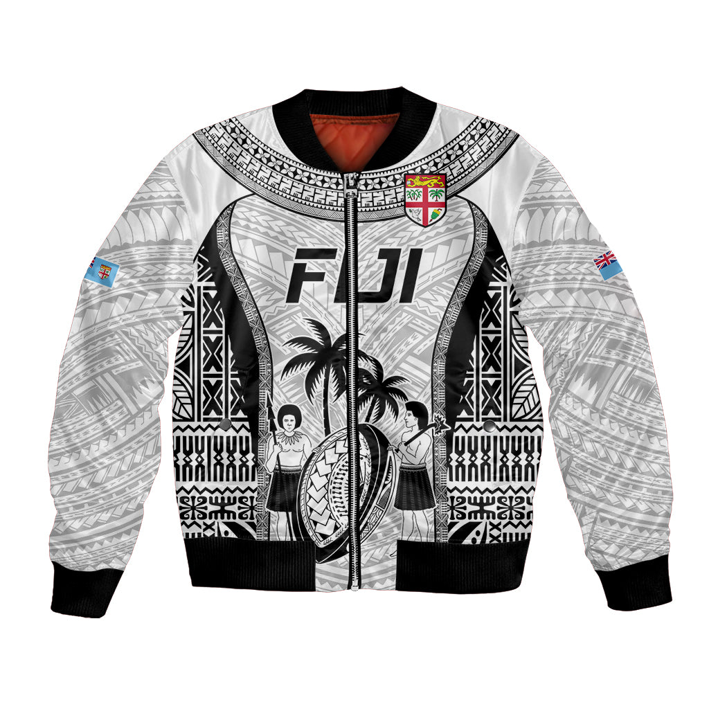 Custom Fiji Rugby Bomber Jacket Go Champions World Cup 2023 Tapa Unique White Vibe LT9 Unisex White - Polynesian Pride