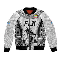 Custom Fiji Rugby Bomber Jacket Go Champions World Cup 2023 Tapa Unique White Vibe LT9 Unisex White - Polynesian Pride