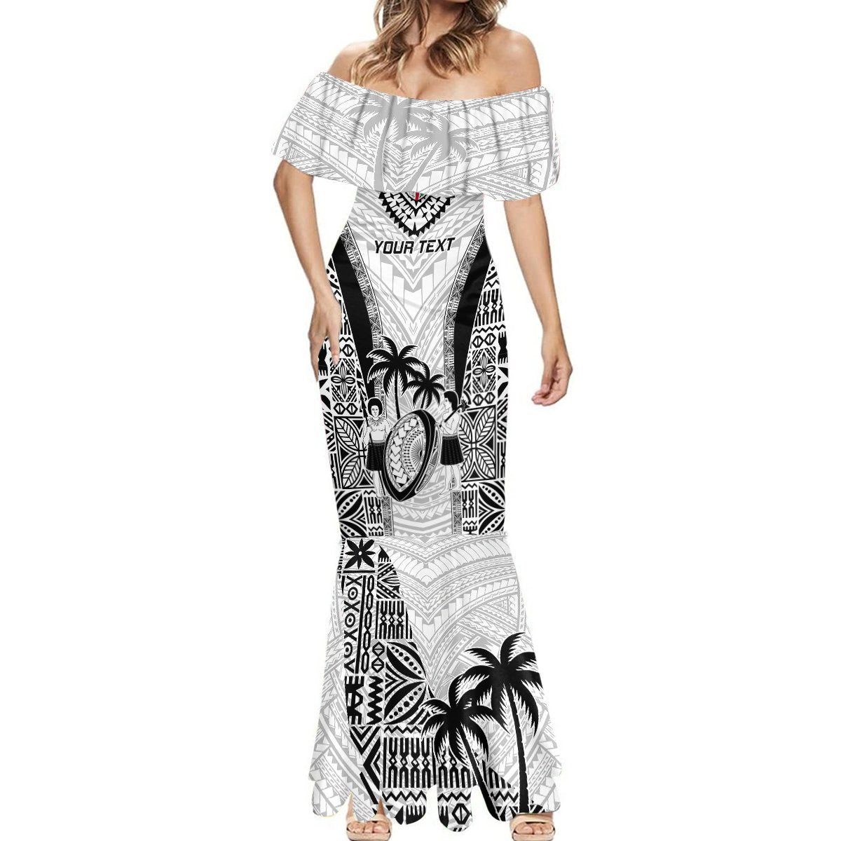 Custom Fiji Rugby Mermaid Dress Go Champions World Cup 2023 Tapa Unique White Vibe LT9 - Polynesian Pride