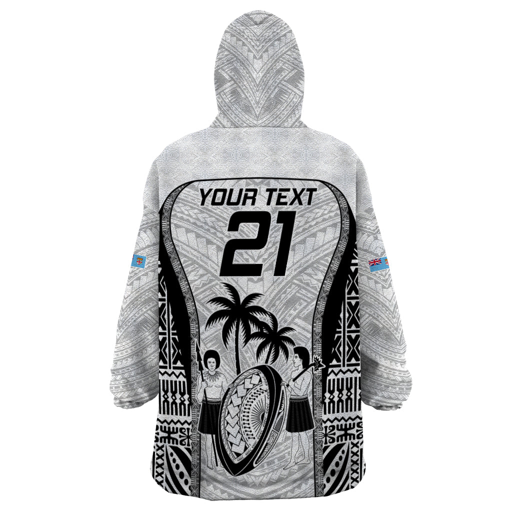 Custom Fiji Rugby Wearable Blanket Hoodie Go Champions World Cup 2023 Tapa Unique White Vibe LT9 - Polynesian Pride