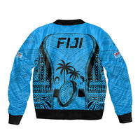 Fiji Rugby Bomber Jacket Go Champions World Cup 2023 Tapa Unique Blue Vibe LT9 - Polynesian Pride