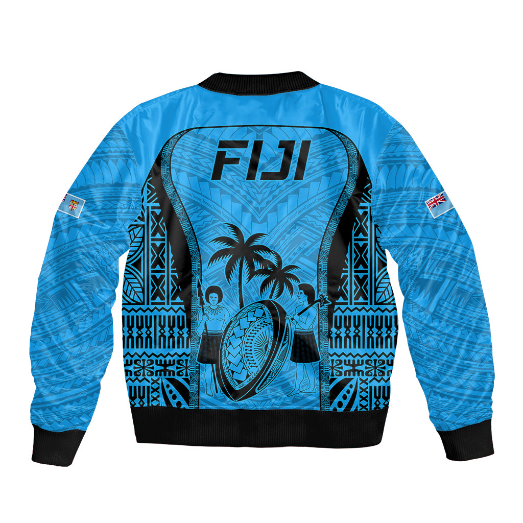 Fiji Rugby Sleeve Zip Bomber Jacket Go Champions World Cup 2023 Tapa Unique Blue Vibe LT9 - Polynesian Pride