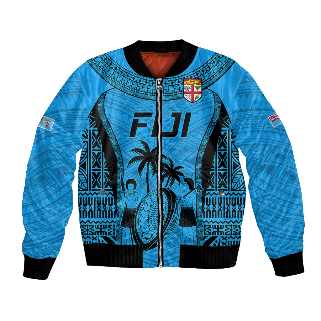 Custom Fiji Rugby Bomber Jacket Go Champions World Cup 2023 Tapa Unique Blue Vibe LT9 Unisex Blue - Polynesian Pride