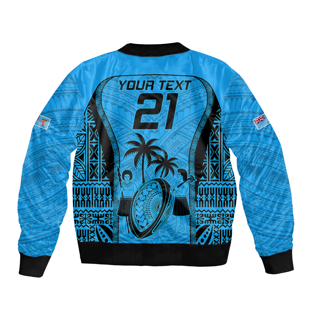 Custom Fiji Rugby Bomber Jacket Go Champions World Cup 2023 Tapa Unique Blue Vibe LT9 - Polynesian Pride
