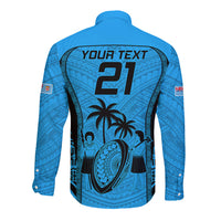 Custom Fiji Rugby Long Sleeve Button Shirt Go Champions World Cup 2023 Tapa Unique Blue Vibe LT9 - Polynesian Pride