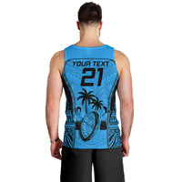 Custom Fiji Rugby Men Tank Top Go Champions World Cup 2023 Tapa Unique Blue Vibe LT9 - Polynesian Pride