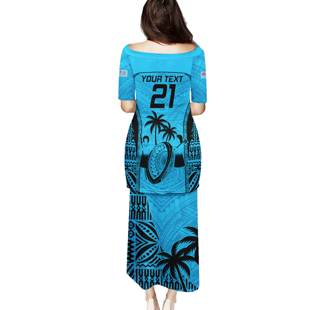 Custom Fiji Rugby Puletasi Go Champions World Cup 2023 Tapa Unique Blue Vibe LT9 - Polynesian Pride