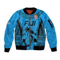 Custom Fiji Rugby Sleeve Zip Bomber Jacket Go Champions World Cup 2023 Tapa Unique Blue Vibe LT9 Unisex Blue - Polynesian Pride