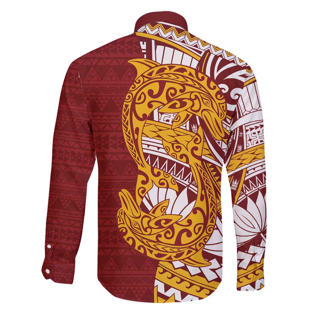 Couple Dolphins Maori Motif Family Matching Long Sleeve Bodycon Dress and Hawaiian Shirt - Polynesian Pride