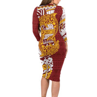 Couple Dolphins Maori Motif Family Matching Long Sleeve Bodycon Dress and Hawaiian Shirt - Polynesian Pride