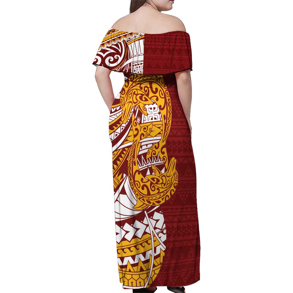 Couple Dolphins Maori Motif Family Matching Off Shoulder Maxi Dress and Hawaiian Shirt - Polynesian Pride