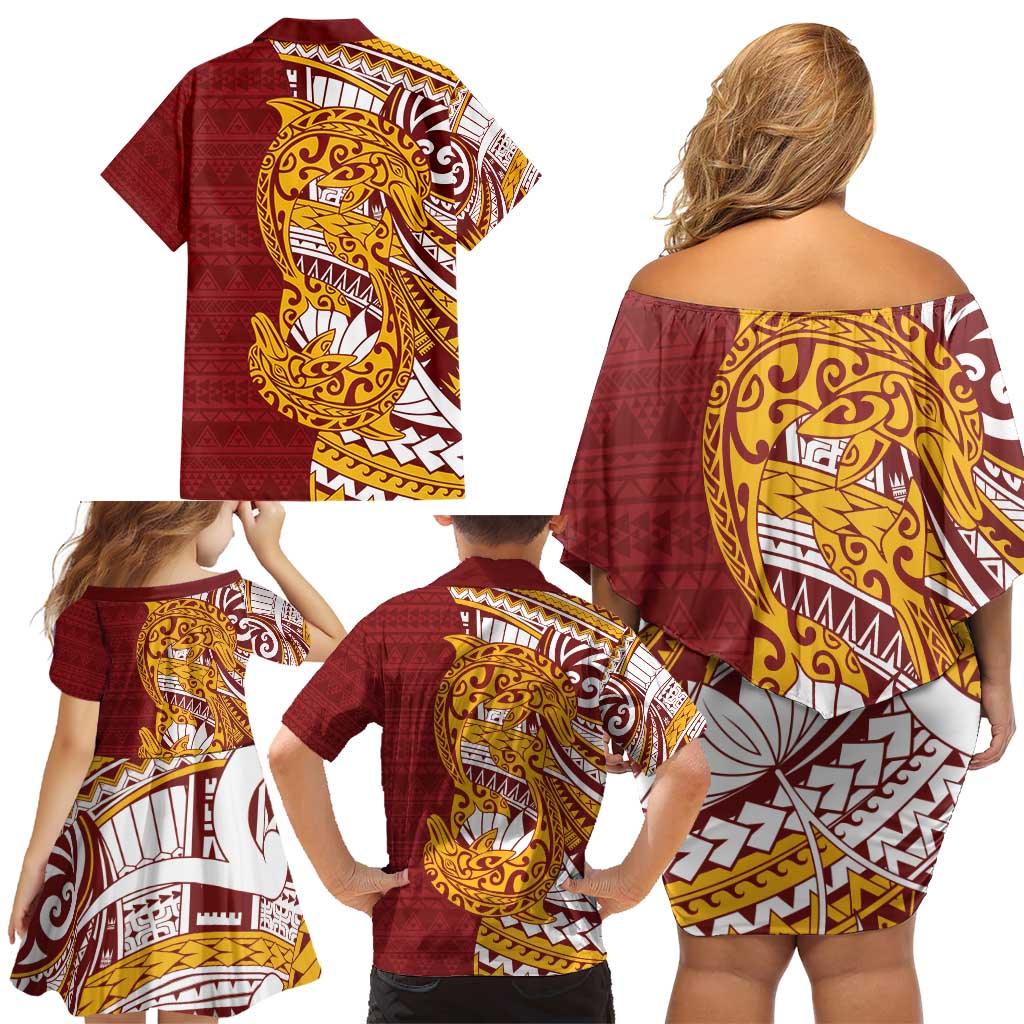 Couple Dolphins Maori Motif Family Matching Off Shoulder Short Dress and Hawaiian Shirt - Polynesian Pride