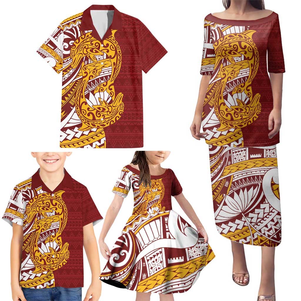 Couple Dolphins Maori Motif Family Matching Puletasi and Hawaiian Shirt - Polynesian Pride