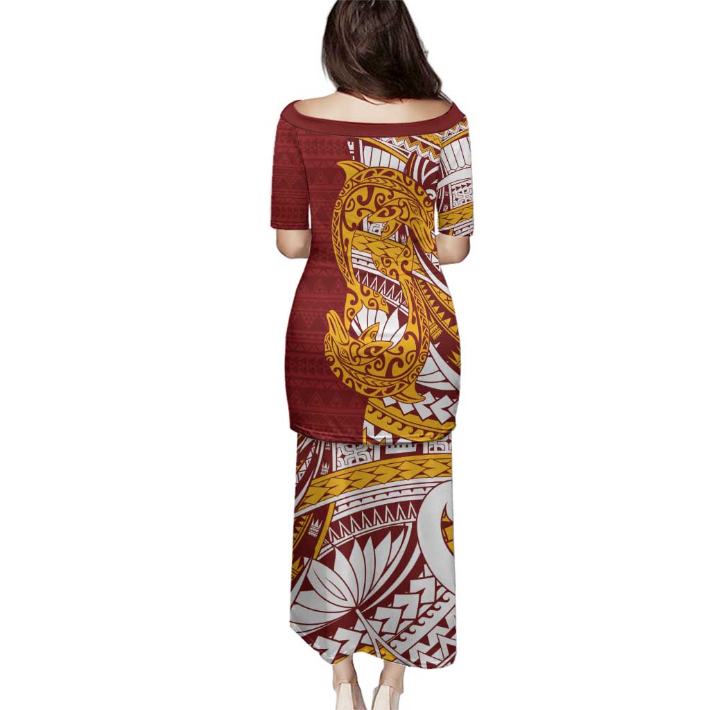 Couple Dolphins Maori Motif Family Matching Puletasi and Hawaiian Shirt - Polynesian Pride