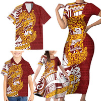 Couple Dolphins Maori Motif Family Matching Short Sleeve Bodycon Dress and Hawaiian Shirt - Polynesian Pride