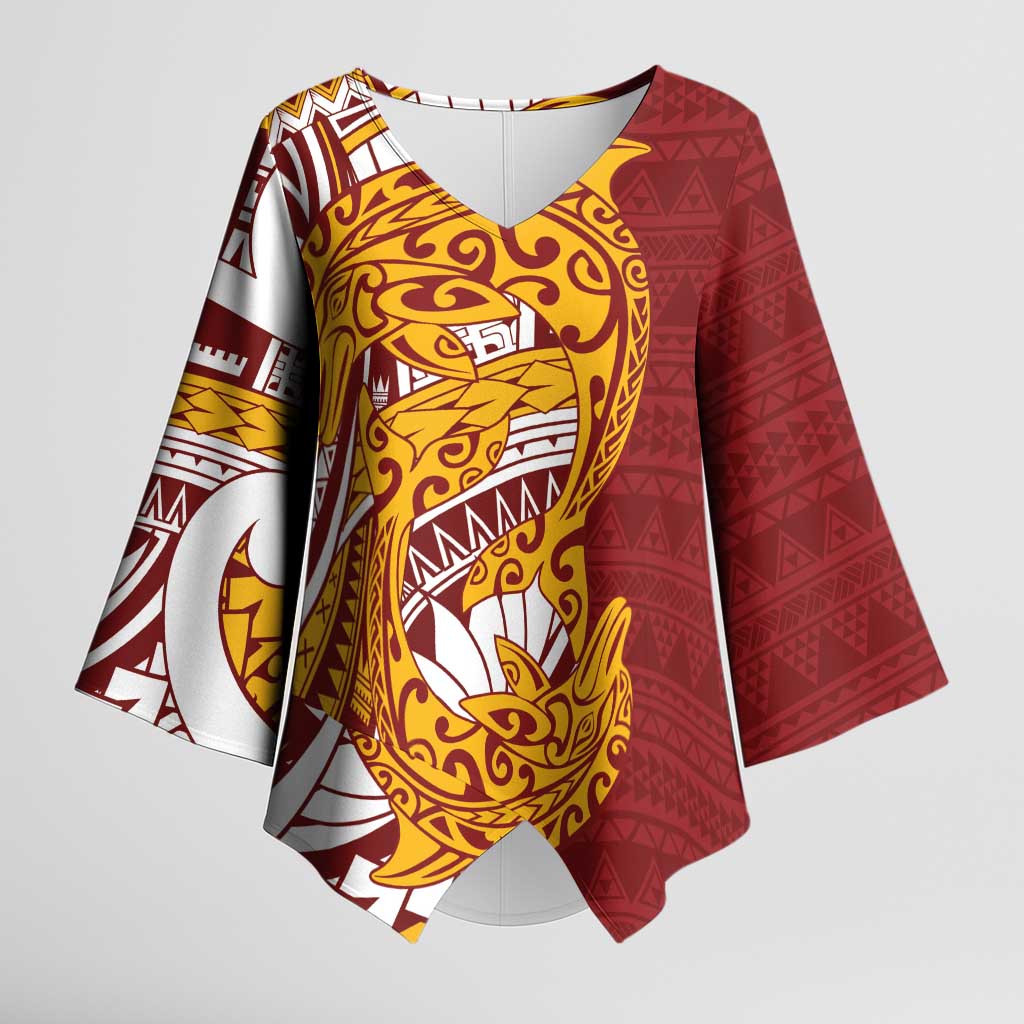 Couple Dolphins Maori Motif Kimono Sleeve Blouse - Polynesian Pride