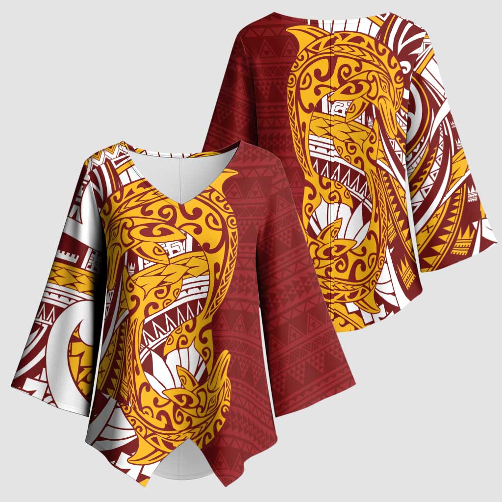 Couple Dolphins Maori Motif Kimono Sleeve Blouse - Polynesian Pride