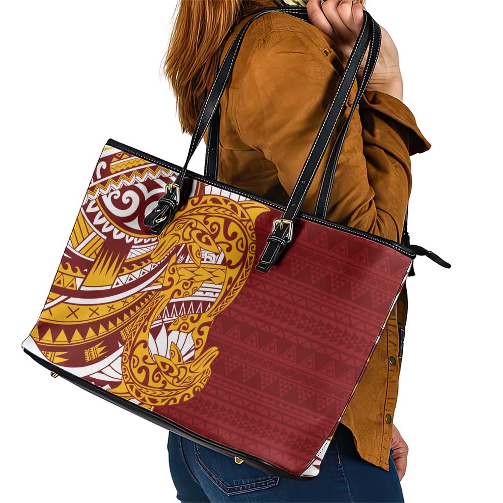 Couple Dolphins Maori Motif Leather Tote Bag - Polynesian Pride