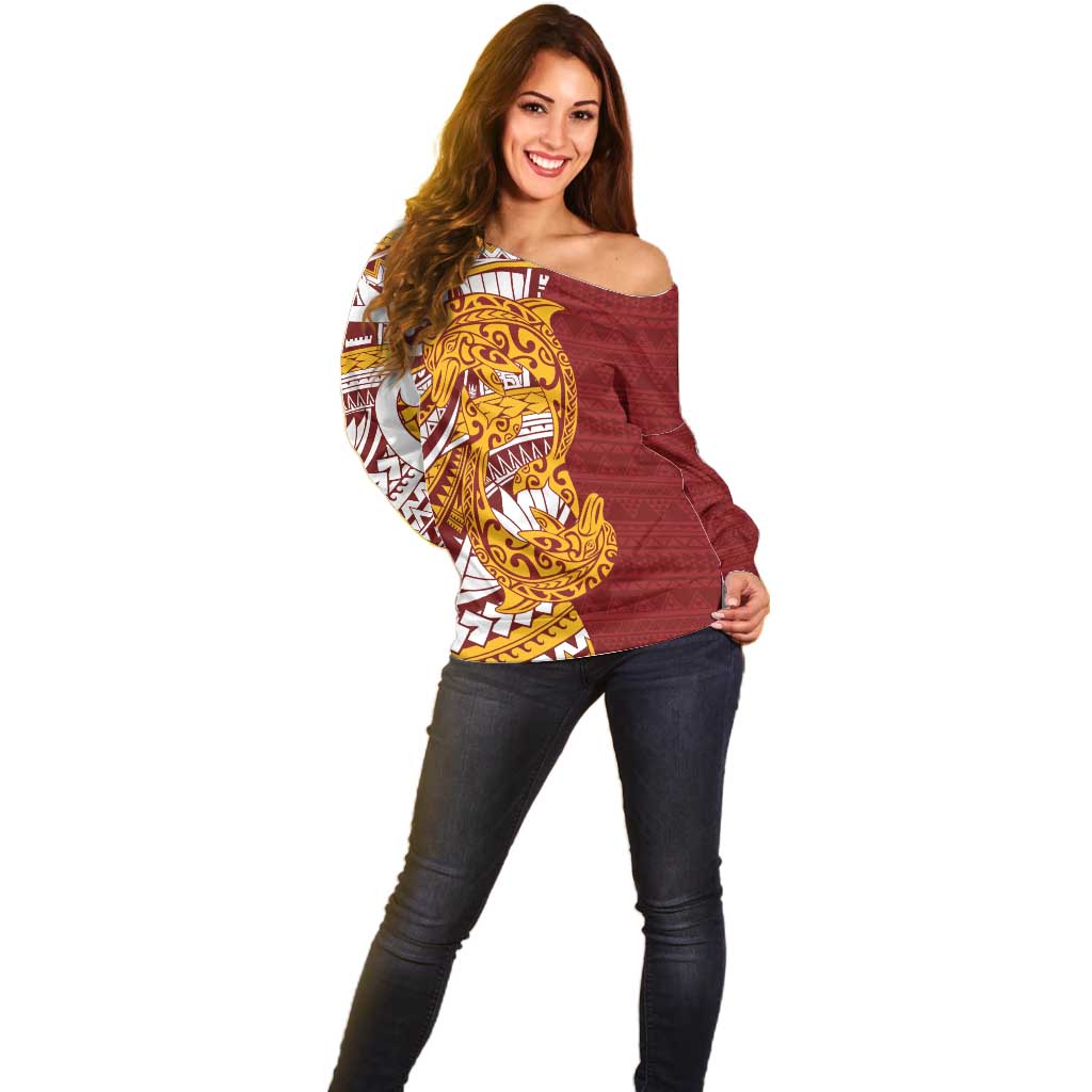 Couple Dolphins Maori Motif Off Shoulder Sweater - Polynesian Pride