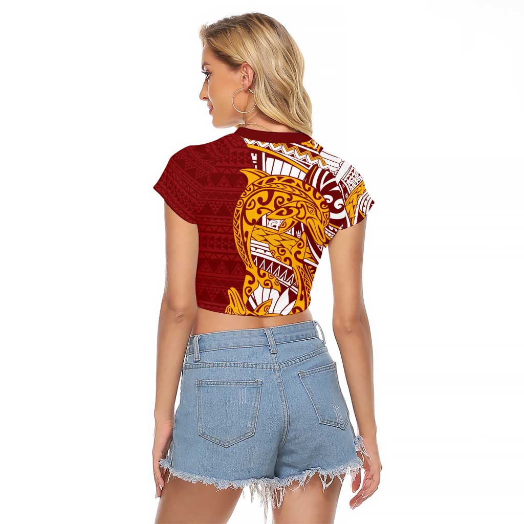 Couple Dolphins Maori Motif Raglan Cropped T Shirt - Polynesian Pride