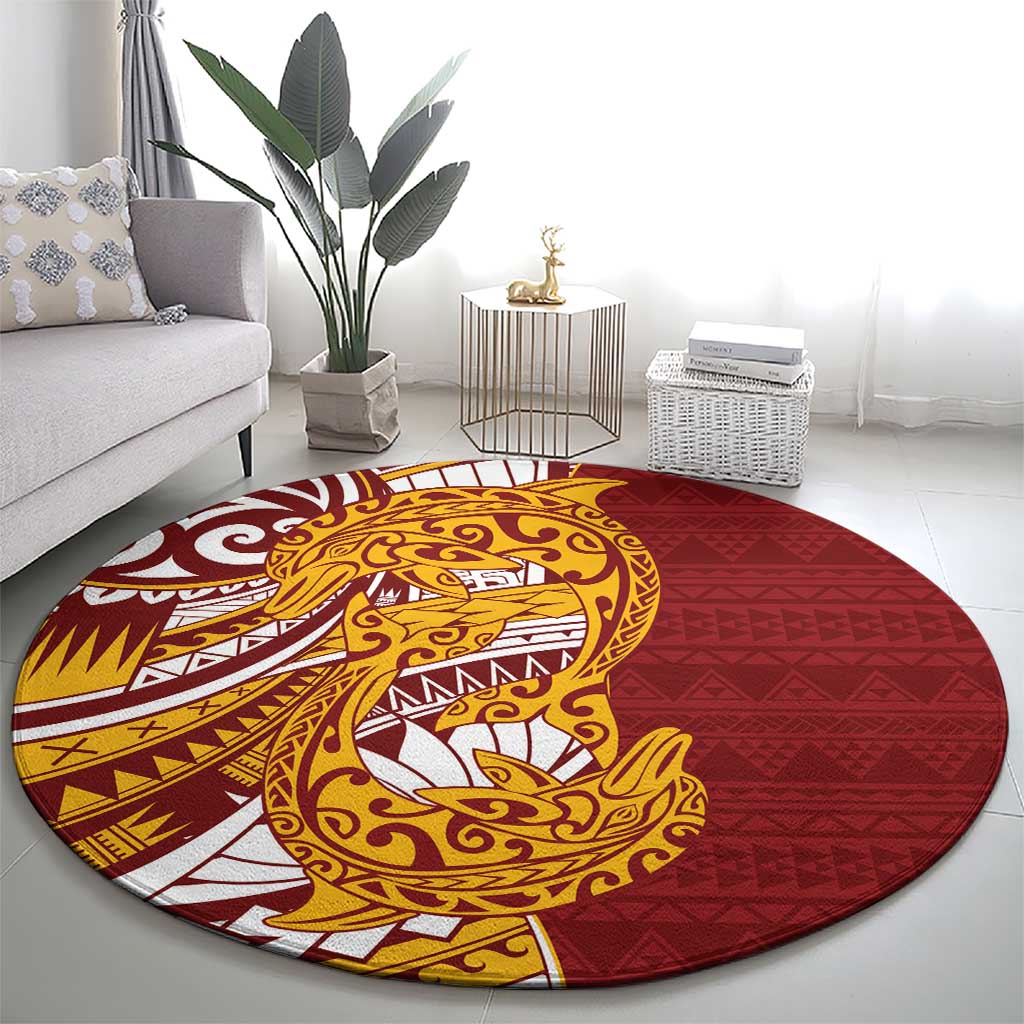 Couple Dolphins Maori Motif Round Carpet - Polynesian Pride