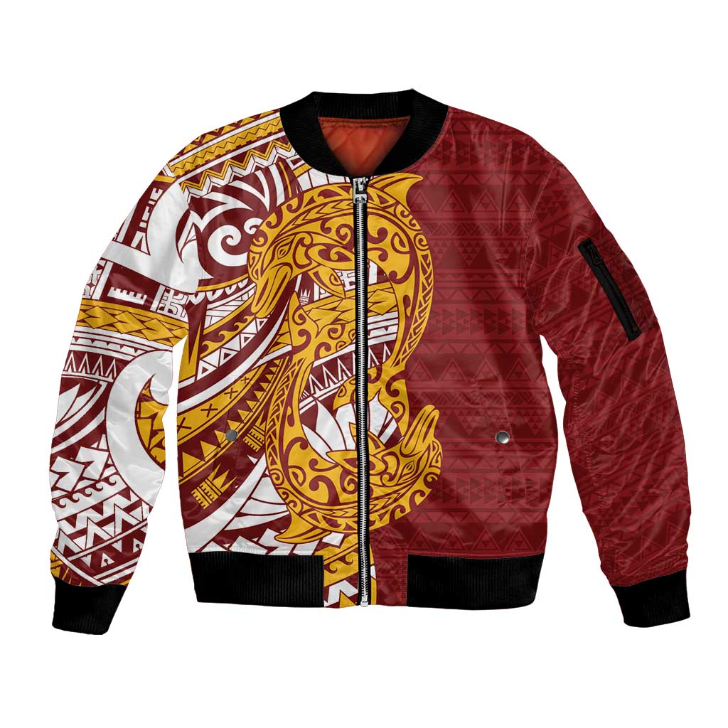 Couple Dolphins Maori Motif Sleeve Zip Bomber Jacket - Polynesian Pride