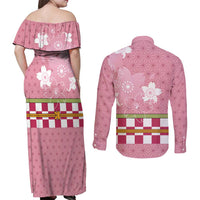 Japanese Asanoha Pattern Couples Matching Off Shoulder Maxi Dress and Long Sleeve Button Shirt Charm Against Evil Spirits - Polynesian Pride