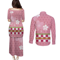 Japanese Asanoha Pattern Couples Matching Puletasi and Long Sleeve Button Shirt Charm Against Evil Spirits LT9 - Polynesian Pride