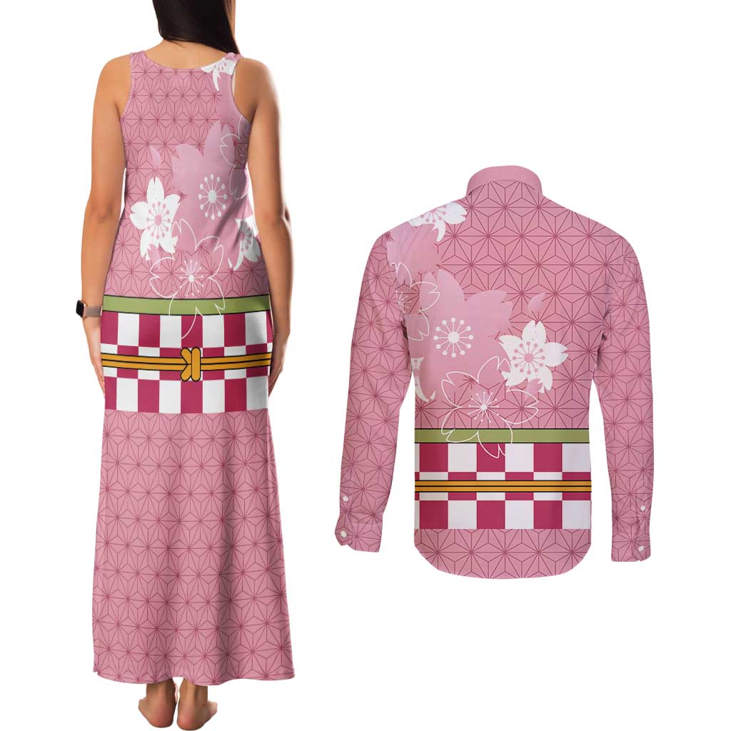 Japanese Asanoha Pattern Couples Matching Tank Maxi Dress and Long Sleeve Button Shirt Charm Against Evil Spirits LT9 - Polynesian Pride