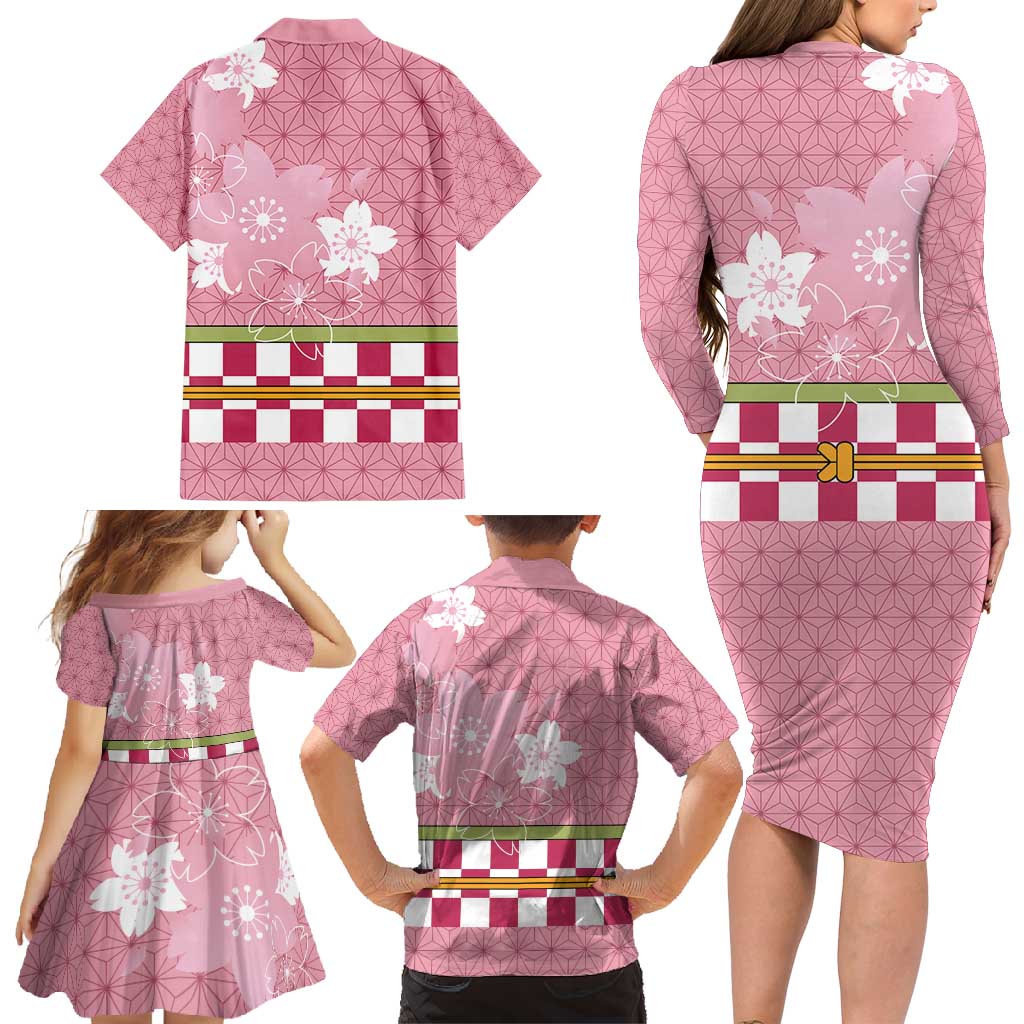 Japanese Asanoha Pattern Family Matching Long Sleeve Bodycon Dress and Hawaiian Shirt Charm Against Evil Spirits - Polynesian Pride