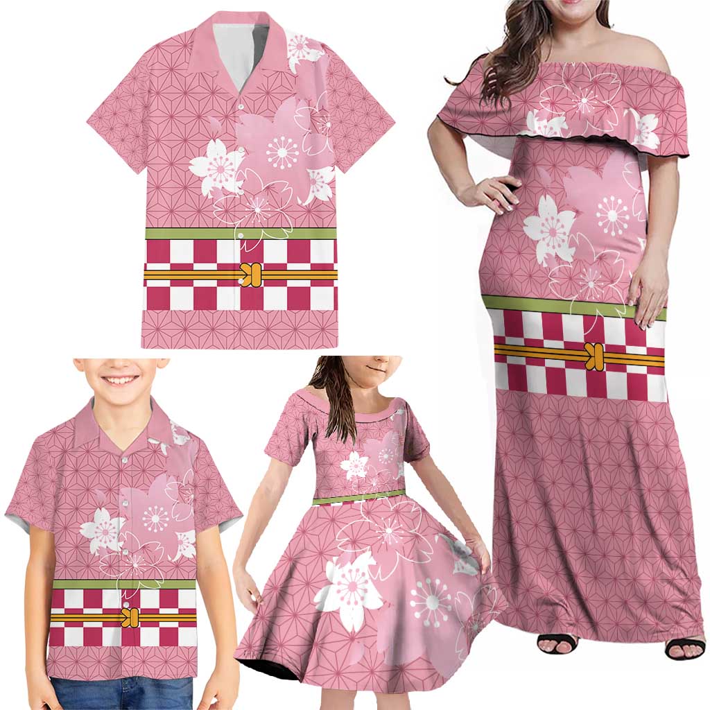 Japanese Asanoha Pattern Family Matching Off Shoulder Maxi Dress and Hawaiian Shirt Charm Against Evil Spirits - Polynesian Pride